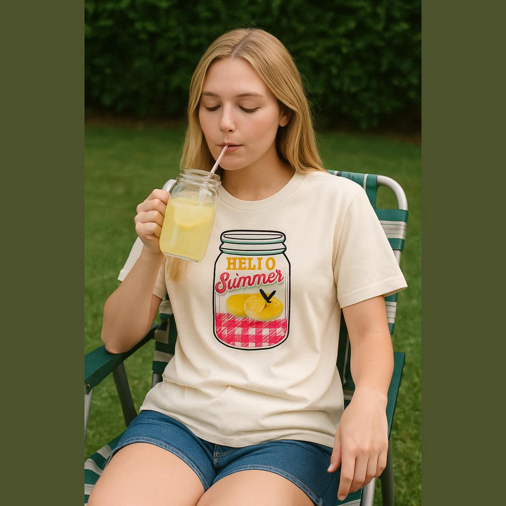 Comfort Colors “Hello Summer” Size Large. Beige